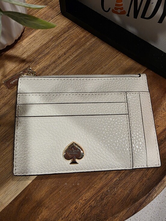 kate spade Handbags - kate spade Cream Pebbled Leather Zip Card Wallet with Gold Spade Logo